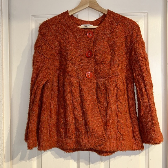 Wool Blend Orange Harvest 3 Button Cable Sweater - Picture 9 of 12